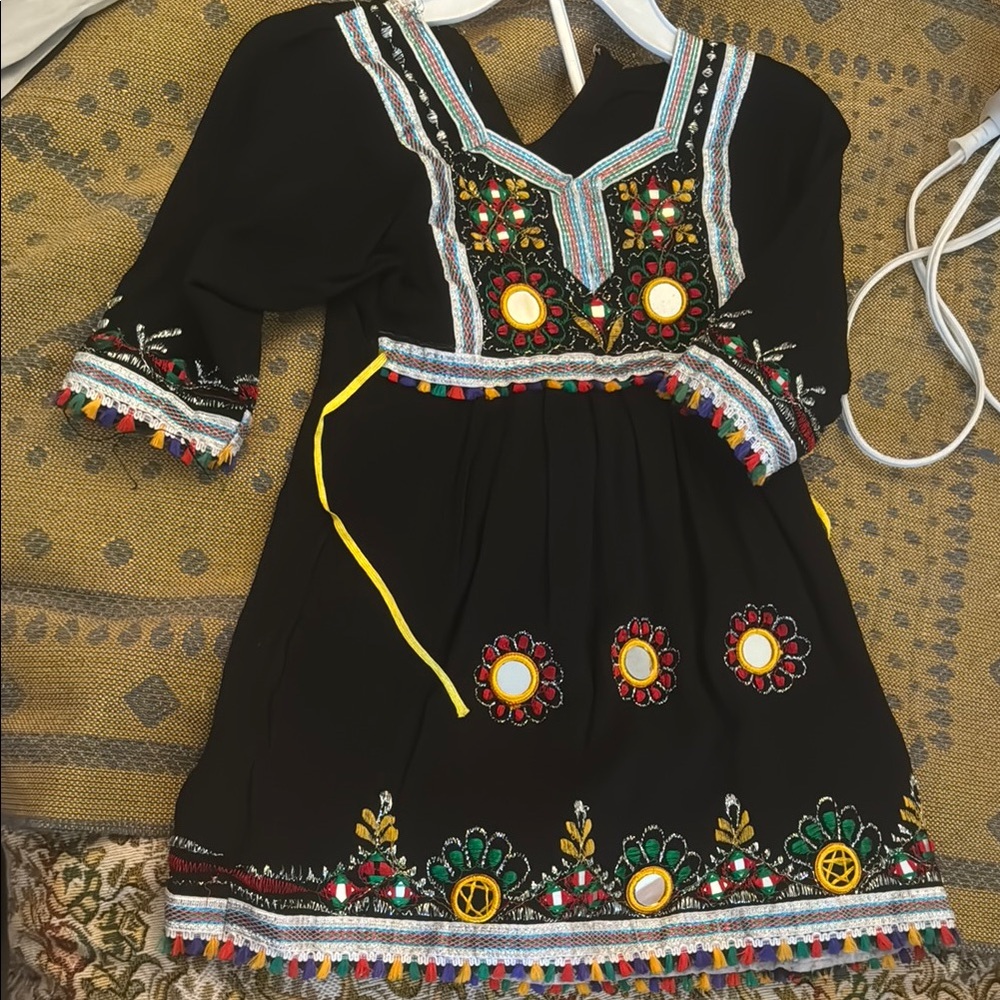 Embroidered Black Kids Dress afghani